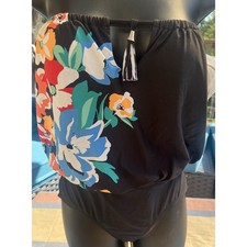 ANNE COLE WOMEN'S NWT 0NE-PIECE SWIMSUIT. SIZE 8 BLACK FLORAL PRINT STRAPLESS