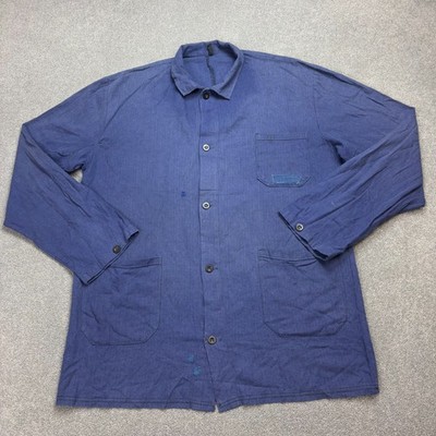 VTG French Jacket Adult X Large Blue Work Wear Herringbone Repaired Chore Mens