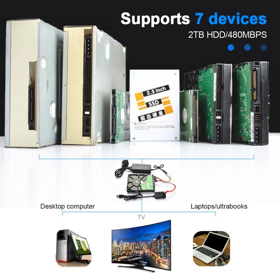 USB auf zu SATA Adapter Kabel Pin Für 2,5" & 3,5" Festplatte PC Laptop HDD SSD - Bild 4 von 4