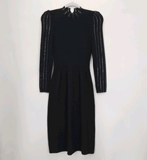 Vintage St John Santana Knit Sweater Dress Small Black Puff Sleeve Disc Details
