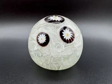 Murano Paperweight Large Purple Millefiori White Latticino Ribbon Art Glass