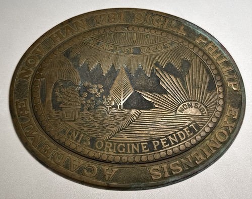 Antikes PHILLIPS EXETER AKADEMIE Siegel Bronze Messing Emblem Schild