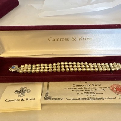 Camrose & Kross Jacqueline Kennedy Cream Pearl Beaded Bracelet 7in Round