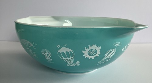 Vintage Pyrex Bowl 444 Cenerentola Blue White mongolfiere sole 4 quarti - Foto 6 di 24