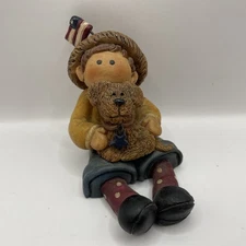 Blossom Bucket Suzi Skoglund American Patriotic Boy & Dog Resin Sitting Figurine