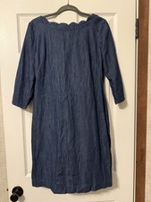 Talbots Blue Shift Dress Size 8 with 3/4 Sleeves and Scalloped Neckline