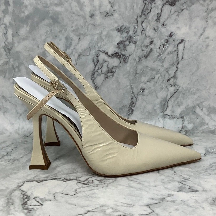 Zapatos de salón Sam Edelman para mujer 8M de cuero marfil Odette con cordones punta P18-29 Foto 3 de 4