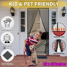 Kid Pet Friendly Magnetic Screen Door Mesh Hands Free Screen For Bug Mosquito