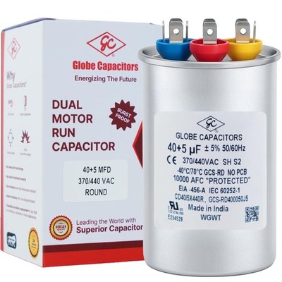 Globe Capacitor 40+5mfd ±5% 370V/440V Round Dual Element CBB65 Motor Run/St