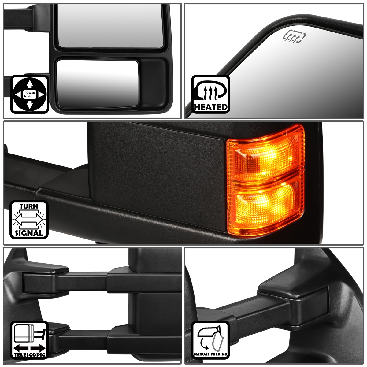 Espejos Retrovisores Para Remolque Con Luz LED ámbar - Para Ford F250-F550 Super Duty 2008-2016, Calefactados