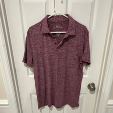 Marc Anthony Luxury L Maroon Heathered Polo Shirt Short Sleeve Button Men's