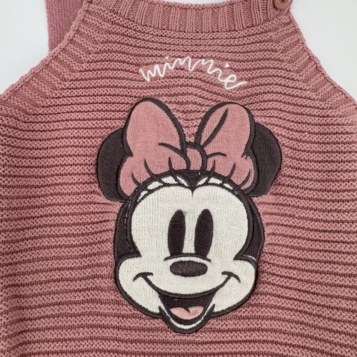 Disney Baby Size 3/6 Months Minnie Mouse Pink Knit Embroidered Button Overalls - Picture 3 of 6