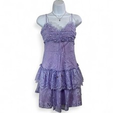 Angel Biba Mini Dress Purple Tiered Shimmer Lace US M AU 10 Spaghetti Strap Y2K