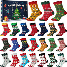 Advent Calendar 2025 Adult Men 24 Days of Christmas Cotton Socks US 7-13 Fun Chr