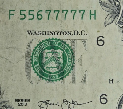 #ad Full Ascending Chunky Ladder Fancy Serial Number F55677777H 1$ One Dollar Bill $18.95