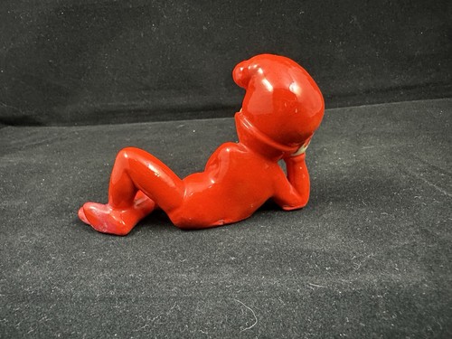 Vintage Cute Elf lounging, Red Jumpsuit, Cute Red Christmas Elf , Ceramic - Bild 3 von 6