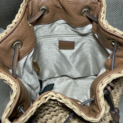 BNWOT Ralph Lauren Janice Natural Straw Bucket Drawstring Shoulder Crossbody Bag - Picture 4 of 24