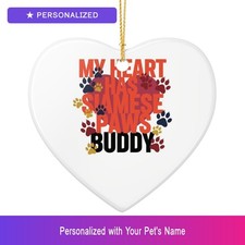 Custom Siamese Cat Paw Print Pet Ornament Personalized Heart Shaped Easter Gift