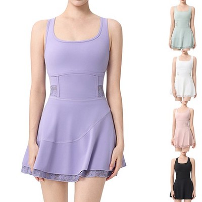 Woman Two-piece Tennis Dress Simple Active Skirt Elastic Sports Skirt Slim Fit