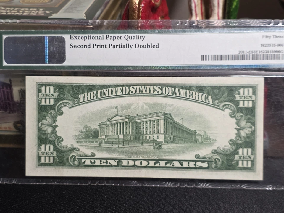 1950A $10 Federal Reserve Note - PMG 53EPQ - Double Print Error - Image 2 of 4