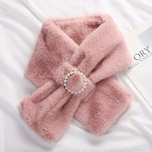 Faux Rabbit Fur Collar Scarf Women Pearl Button Cross Plush Scarf Soft Winter . - Picture 13 of 19