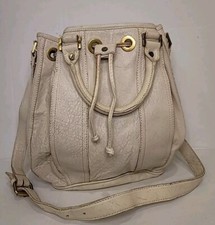 Tory Burch Drawstring Bucket Bag Hobo Shoulder Crossbody Purse Ivory Vintage