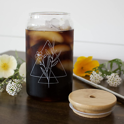 Iced Coffee Glass, Glass Coffee Cup, 16 Oz, Beer Can Glass, Boho Tumbler, Glass  Cups With Lids and Straws 