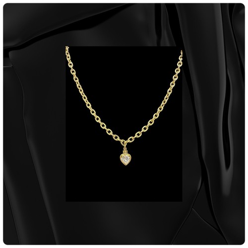 Collar de cadena Rolo de 16" enchapado en oro de 14 quilates colgante corazón circonita cúbica para mujer - Imagen 4 de 11