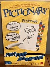 PICTIONARY Board Game with Markers and Erasable Boards Funny Quick Sketches New