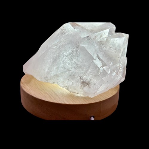 Large Clear Quartz Double Point Crystal with Lighted Wood Base From Brazil - Picture 3 of 22