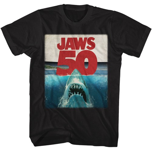 T-shirt uomo Jaws anni 70 thriller 50 anni poster film - Foto 1 di 5
