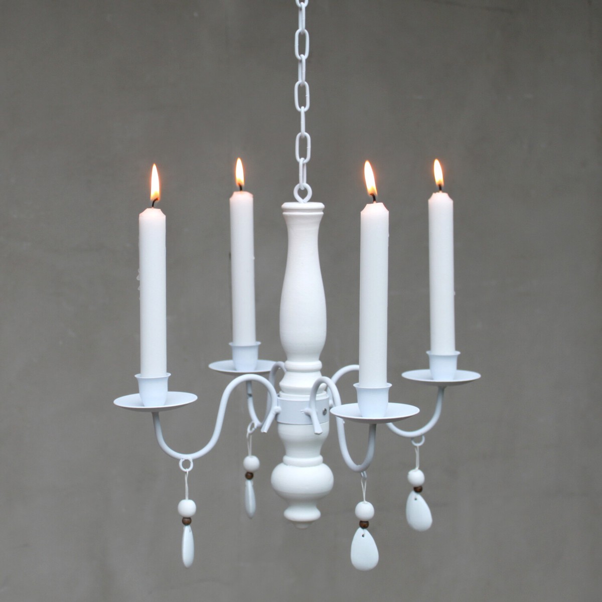 Kleiner Vintage Kerzen Kronleuchter Weiß Kerzenleuchter Decke hängend Landhaus