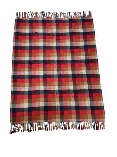 Vintage Pendleton Blanket Red Plaid Tartan 62x50 Throw Stadium Fringe Cabin Read - Picture 2 of 7
