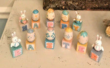 Vintage Happy Easter Wooden Ornaments Lot of 11 Blocks 1980s Some flaws Read
