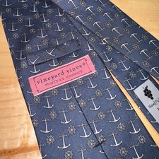 Vineyard Vines Silk Tie Blue Nautical Anchor Made in USA Preppy Menswear