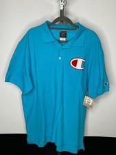 Champion Mens Large Tidal Wave Turquoise Knit Polo Shirt Big C Logo NWT New