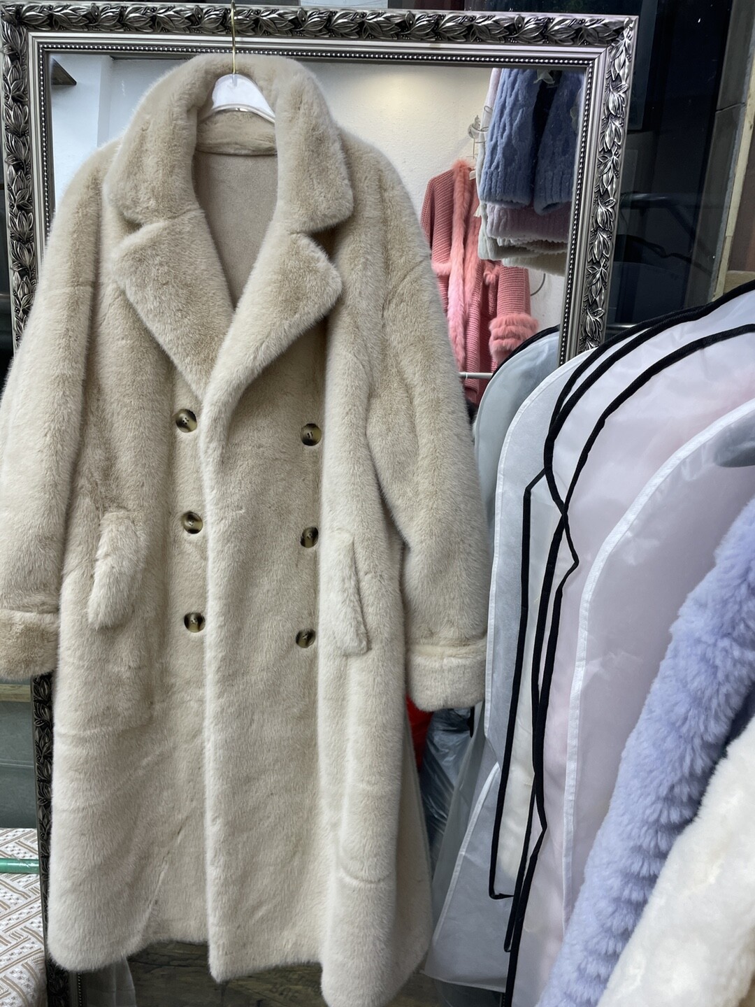 Winter Thickened Long Suit Collar Faux Mink Fur Jacket Furry Coat Parka Winter