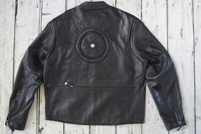 Harley Davidson Men's USA Made WILLIE G Black Leather Jacket WHEEL