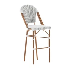 Bistro Style 30" High Barstool Chair With White/Gray PE Rattan & Aluminum Frame