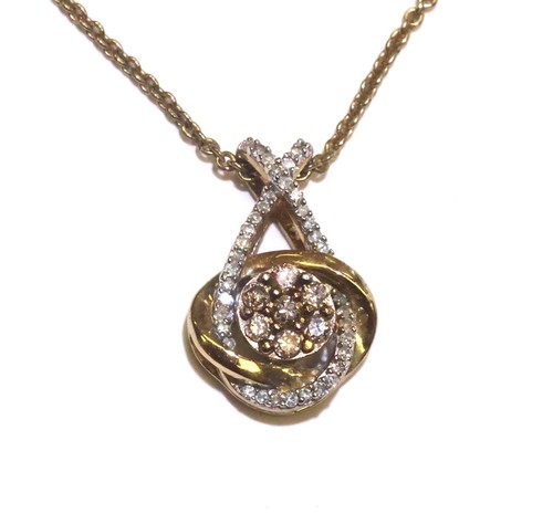 925 sterling silver gold plated .25ct brown white diamond pendant necklace 3.1g - Imagen 2 de 5