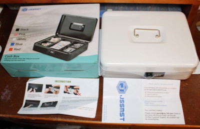 JSSMST Cash Box With Combination Lock White Durable Metal Safe With Money Tray