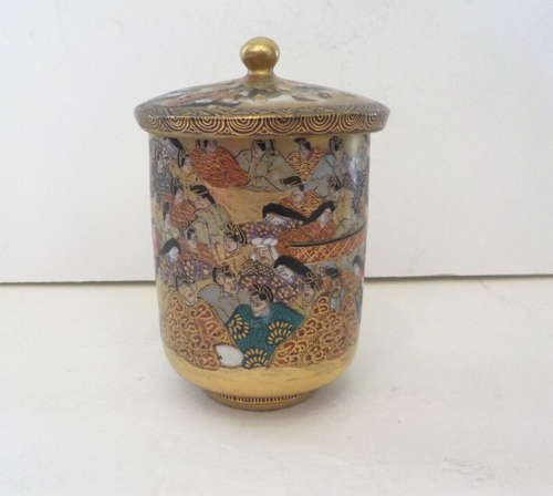 19th C. Japanese Satsuma 5.25" Tea Jar, 1000 Faces Design - Picture 9 of 12