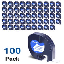 100PK 91331 Compatible Dymo LetraTag 91201 White Plastic Label Tape 1/2" LT-110H