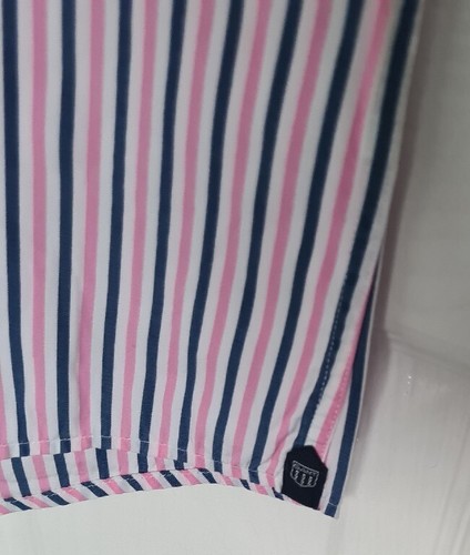 Men's Pink Blue Mix Striped Poplin Gant Short Sleeved Shirt Size Large - Picture 3 of 6