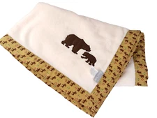 Baby Blanket Trend Lab Beige Brown Bear  30X40 Moose Ribbon Trim Woodland Theme