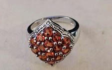 925 QJ India Stamped: 14 Orange Natural Sapphire Sterling Silver Ring, Size 7
