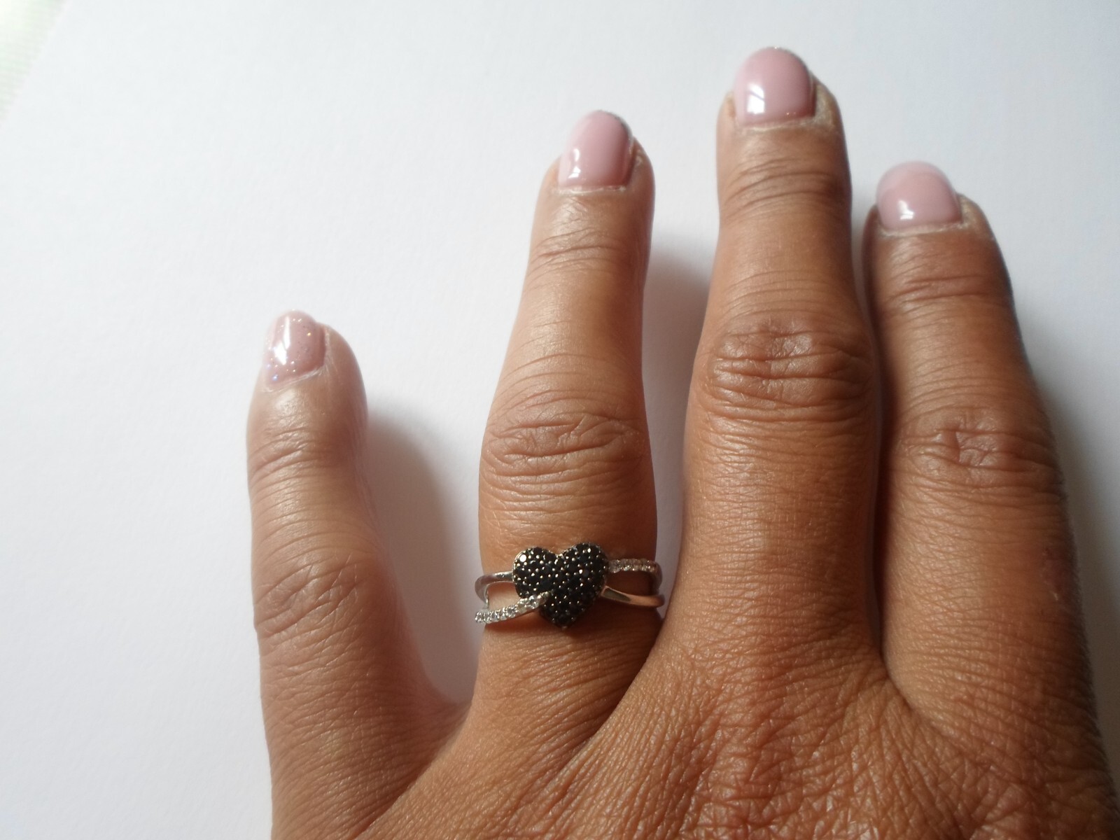 solid silver ring, cross, heart, black and white … - image 5