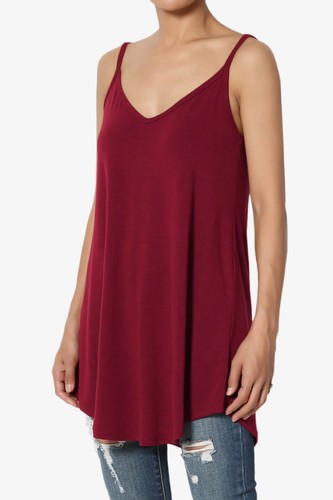 TheMogan Women's Scoop V Neck Stretch Draped Jersey Flared Camisole Tunic Top - Picture 41 of 302