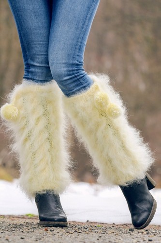 Cable knit spats thick fuzzy gaiters hand crafted ankle leg warmers SUPERTANYA - Picture 16 of 16