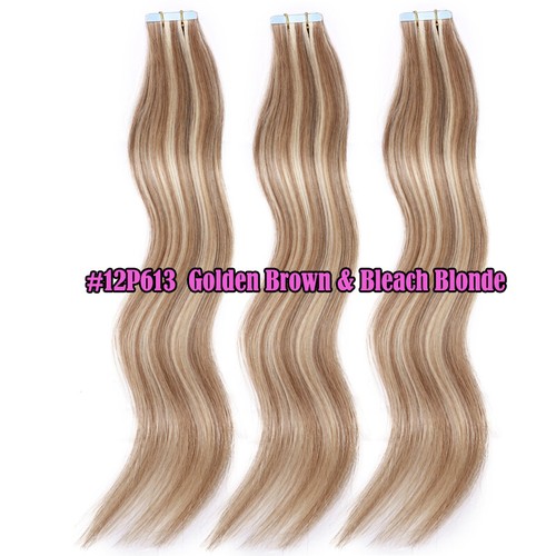20-60pcs Tape In Glue Human Hair Extensions Remy Skin Weft Full Head Medium Long - Picture 48 of 66